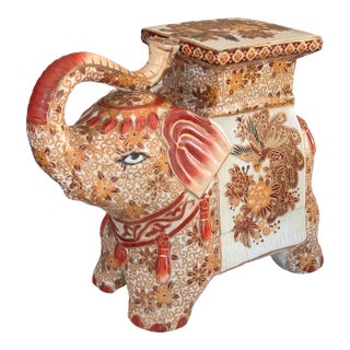 Vintage Medium Scale Trunk Raised Elephant Plant Stand For Sale