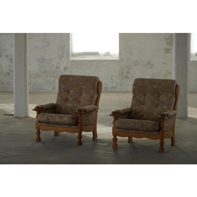 1950s Vintage Danish Lounge Chairs in Oak and Textile by Henning Kjærnulf, 1950s, Set of 2 For Sale - Image 5 of 18