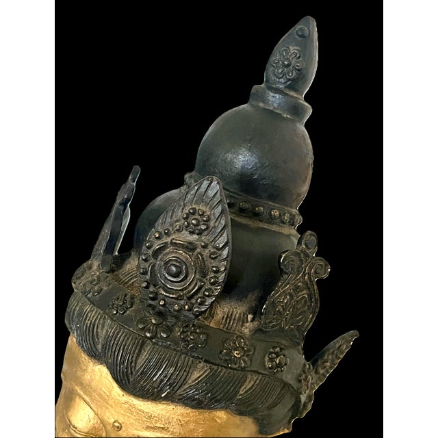 Metal Mounted Asian Gold Buddha Head on Black Pedestal For Sale - Image 7 of 10