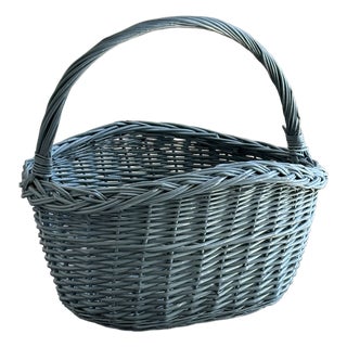 Vintage Cornflower Blue Market Basket For Sale