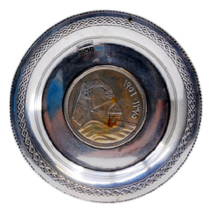 Silver Ring with Surrounding Strips and Sphinx Coin