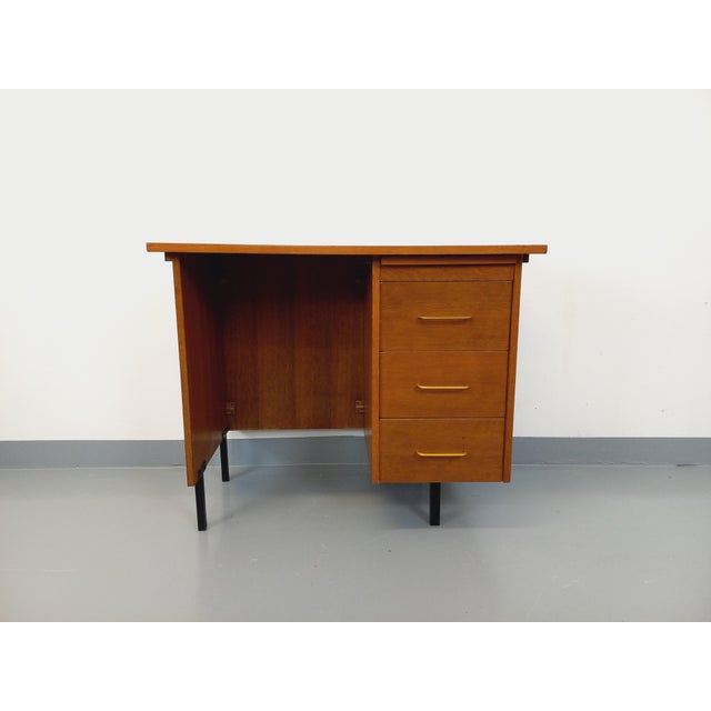 Tan Vintage Desk in Wood and Black Metal, 1960s For Sale - Image 8 of 16