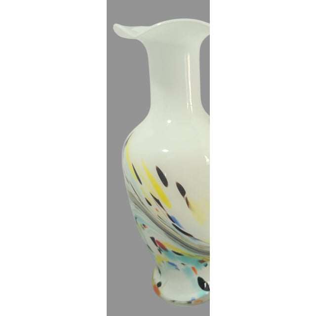 Vintage Murano Attributed Multi-Color Art Glass Scalloped Edge Hand-Blown Vase For Sale - Image 6 of 9