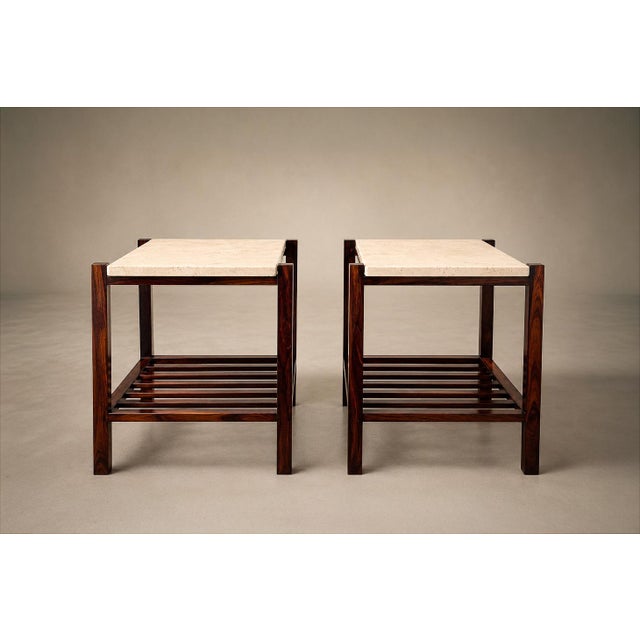 Brazilian Modern Pair of Side Tables in Rosewood & Marble, Brazil, 1960s For Sale - Image 13 of 18