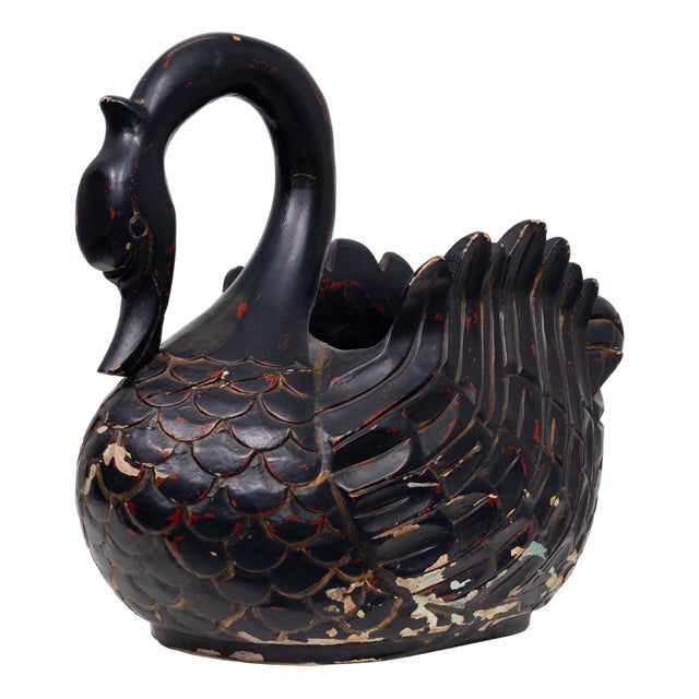 Large Mid-Century Black Wooden Swan, 1960s For Sale