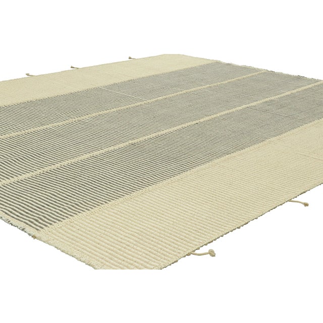 Rug & Kilim Rug & Kilim’s Contemporary Kilim in White, Beige and Gray Textural Stripes For Sale - Image 4 of 7