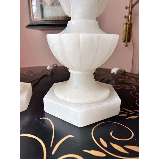 Vintage White Carved Alabaster Lamps - a Pair For Sale - Image 10 of 12