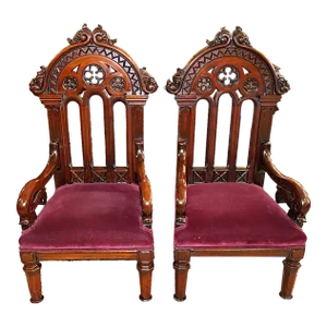 Pair of 19th Century American Gothic Mahogany Arm Chairs