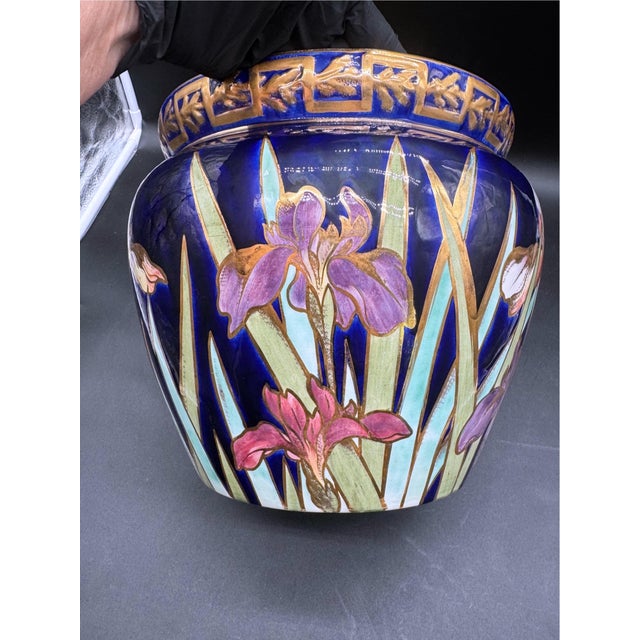 Early 20th Century French Art Nouveau Enameled Faience Planter Vase, Creil Et Montereau For Sale - Image 11 of 11