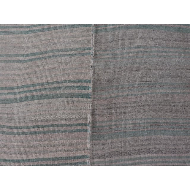 Vintage Turkish Kilim Rug With Soft Aqua, Misty Gray, and Faded Stone Stripes For Sale - Image 9 of 13
