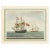 The image on this original antique print depicts two naval vessels, with the foremost being a larger ship of the line...
