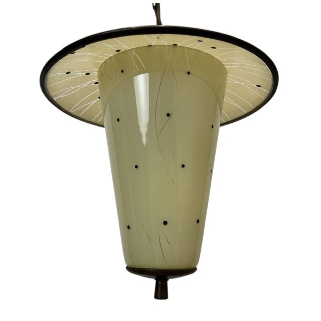 Metal French Lantern Pendant Lamp Glass and Copper, 1950s For Sale - Image 7 of 10