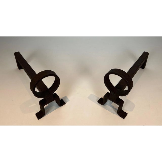 Metal 1950s French Wrought Iron Andirons - a Pair For Sale - Image 7 of 12