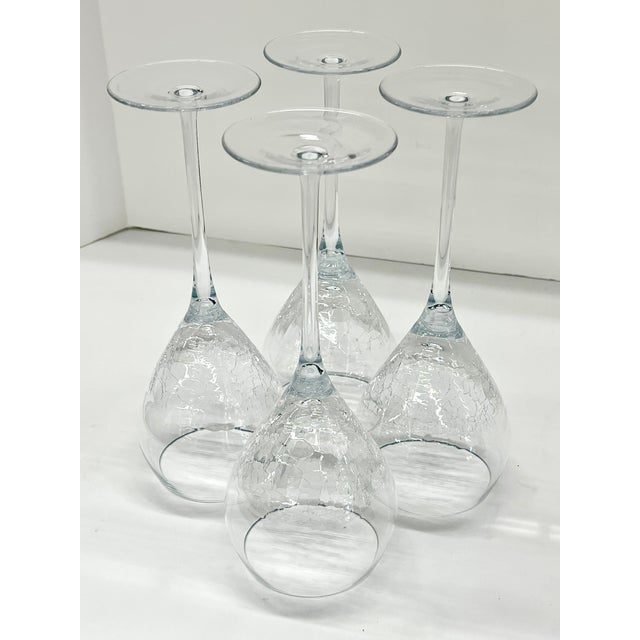 Stemware Set of 4 Beautiful Modern Wine Glasses With Ice Crackle Effect For Sale - Image 4 of 7