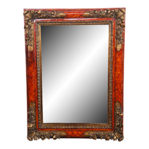 Vintage Faux Tortoise Gilt Floral Beveled Over Mantel Vanity Mirror