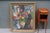 Beautiful antique French oil painting depicting a generous bouquet of tulips and blue flowers arranged in a decorative...