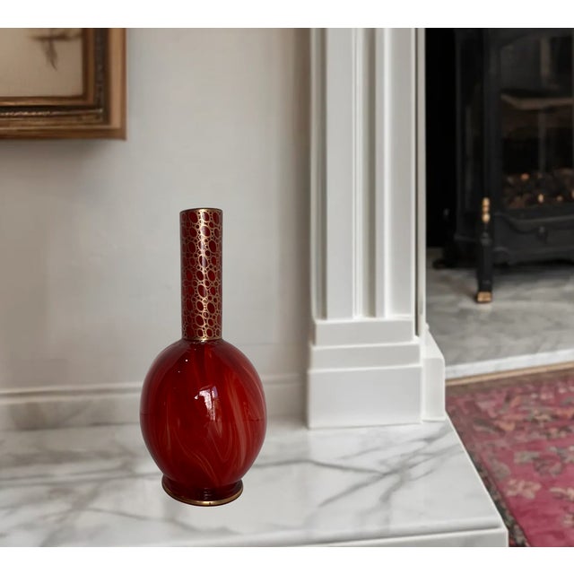 Oxblood Red Antique Bohemian Harrach Marmoriertes Karneol Glass Vase, C. 1888" For Sale - Image 8 of 18