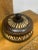 Round Lidded Porcupine Quill Box. Wood is probably either Olive Wood or Walnut.