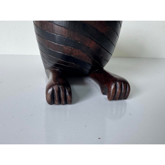 1980’s Vintage Folk Art - Hand-Carved Mahogany Wood Cat Sculpture With Hidden Secret Compartment For Sale - Image 4 of 12