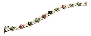 Gold-Tone Sterling Silver Tennis Bracelet W/ Diamonds, Rubies & Emera