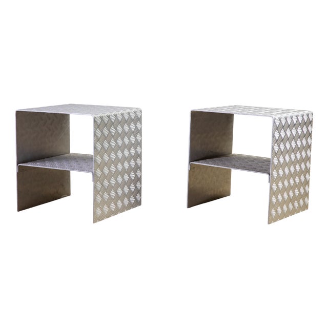 Bedside Tables in Curved and Diamond-Cut Steel, 1990s, Set of 2 For Sale