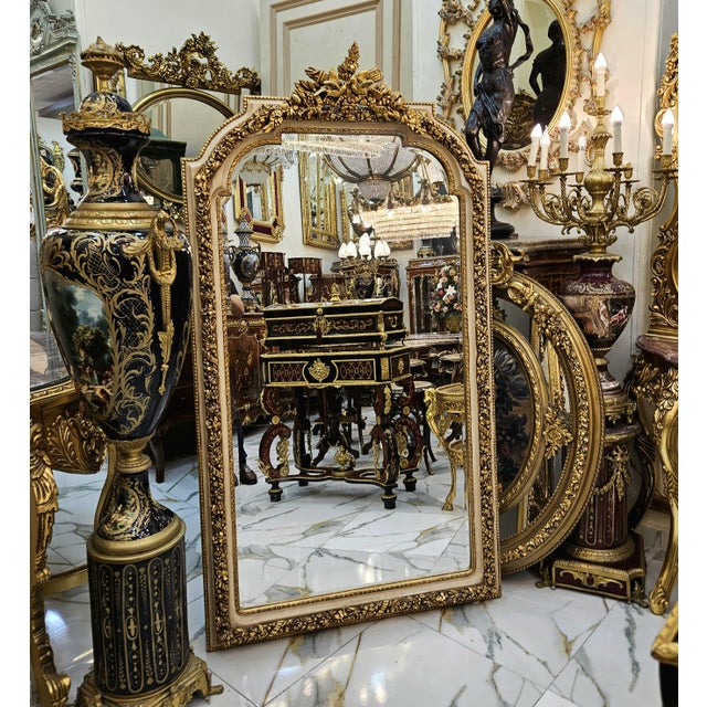 Rococo Grand French Rococo Mirror With Ornate Gilded Frame, Sculpted Birds & Botanical Details For Sale - Image 3 of 3