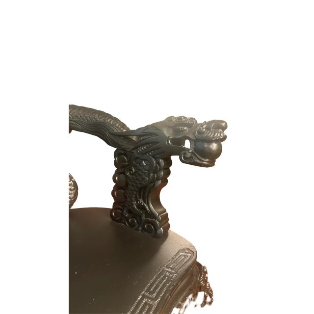 Wood Mid 20th Century Restored Chinese Dragon Throne Chair – Hand-Carved - Rare/Nice For Sale - Image 7 of 12