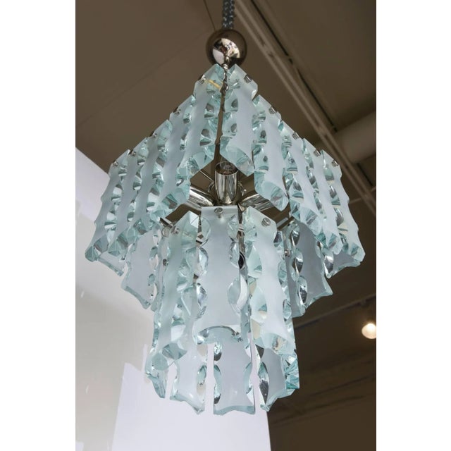 1950s Italian Mid-Century Murano Etched Glass Pendant Chandelier For Sale - Image 9 of 11