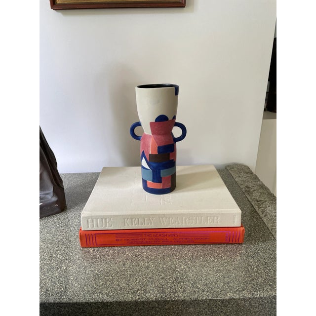 2020s Hand-Painted Modernist Rounded Handle Urn Vase For Sale - Image 5 of 8