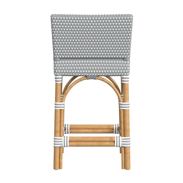 Serienna 24.5 in. Seat Height Rectangular Rattan Low Back Counter Stool, Gray/White Dot / Natural Rattan Frame For Sale In Chicago - Image 6 of 8