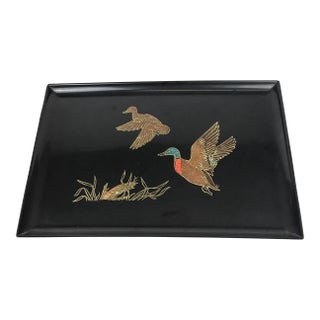 Vintage Large Size Black Bakelite Mallard Duck Design Serving Tray For Sale