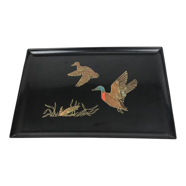 Vintage Large Size Black Bakelite Mallard Duck Design Serving Tray For Sale
