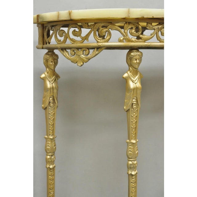 Antique Gothic Revival Oscar Bach Style Figural Bronze & Onyx Gold Console Table For Sale - Image 12 of 16
