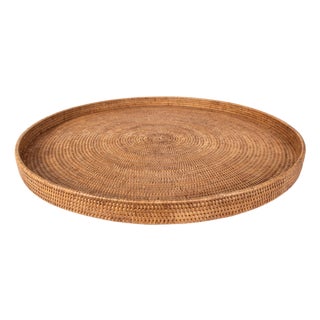 Artifacts Rattan Round Serving Ottoman Tray 32" Diameter, Honey Brown For Sale