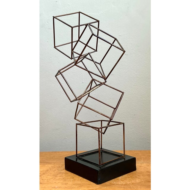 Vintage Geometric Metal Cube Sculpture For Sale - Image 12 of 12