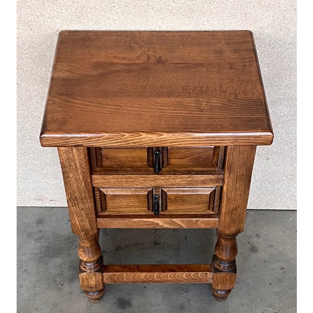Wood 20th Century Pair of Spanish Nightstands With Two Drawers and Iron Hardware For Sale - Image 7 of 8
