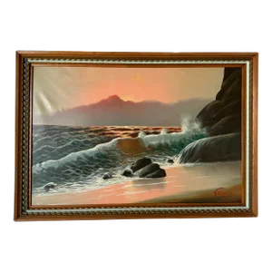 1960's Vintage Vsguro Seascape Oil Painting, Framed