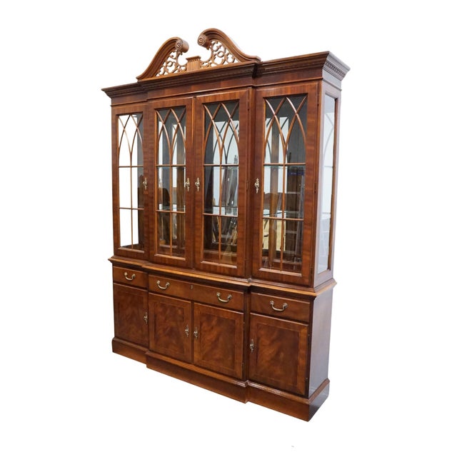 ETHAN ALLEN 18th Century Mahogany Collection 70" Pierced Wood Pediment Lighted Display China Cabinet 22-6549 91.75" High...
