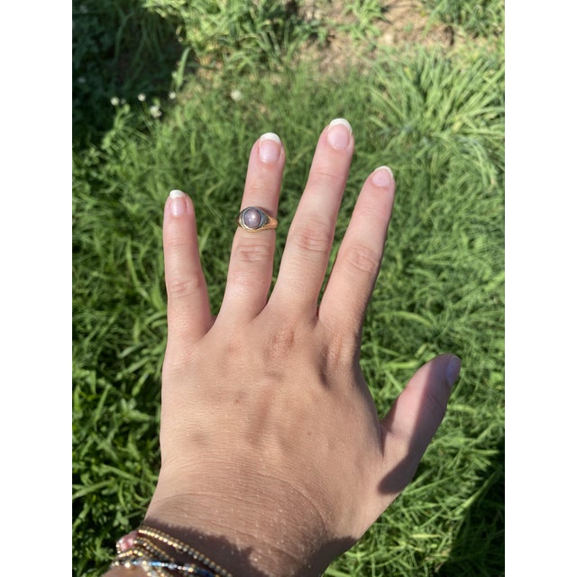 Vintage Engraved Star Sapphire Ring, 13-14k Yellow Gold, Ring Size 3.5, Art Deco For Sale In Greensboro - Image 6 of 6