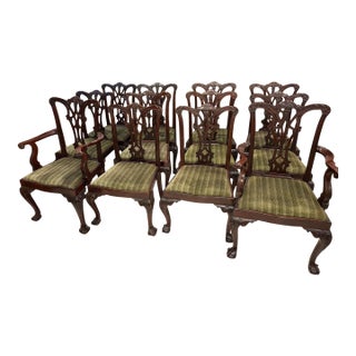 Mid 20th Century Set of 12 English Chippendale Style Mahogany Dining Chairs With Ball & Claw Feet – 2 Armchairs and 10 Side Chairs For Sale