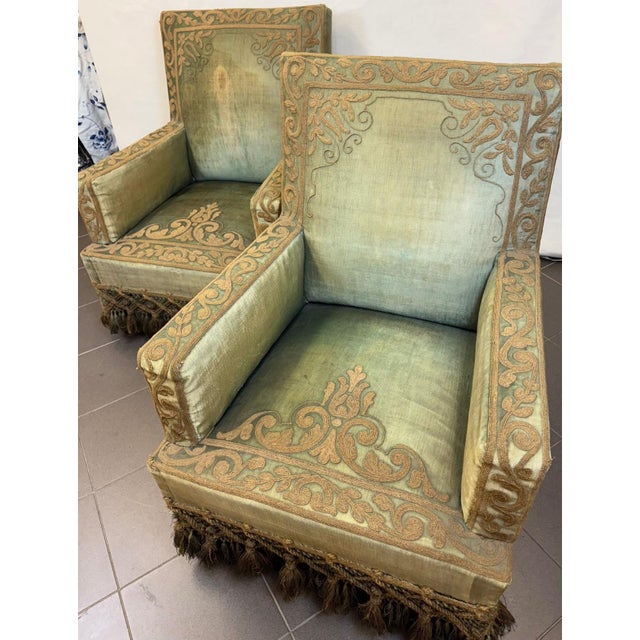 Armchairs in Silk Velvet and Embroidery, Set of 2 For Sale - Image 13 of 18