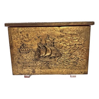 Vintage Storage Box With Ship Motifs For Sale