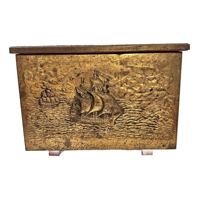 Vintage Storage Box With Ship Motifs For Sale