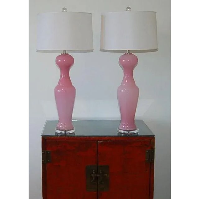 1960s Vintage Murano Glass Lamps Pink For Sale - Image 5 of 8