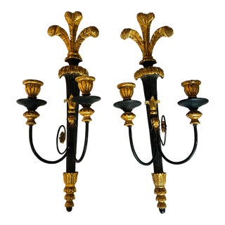 Antique Italian Gold Gilt Candle Wall Sconces a Pair For Sale