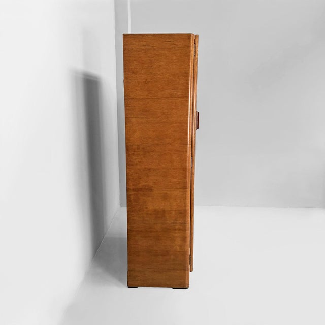 Italian Art Deco Style Wooden Wardrobe with Mirror and Shelves, 1930s For Sale - Image 3 of 18