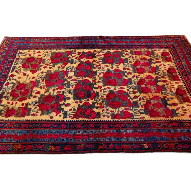 Persian 1960s Vintage Floral Persian Bidjar Handmade Wool Rug in Tan and Red For Sale - Image 3 of 7