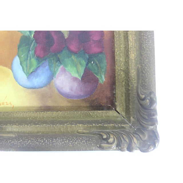 Wood Vintage Floral Still Life Oil Painting in Gilt Wood Frame For Sale - Image 7 of 13