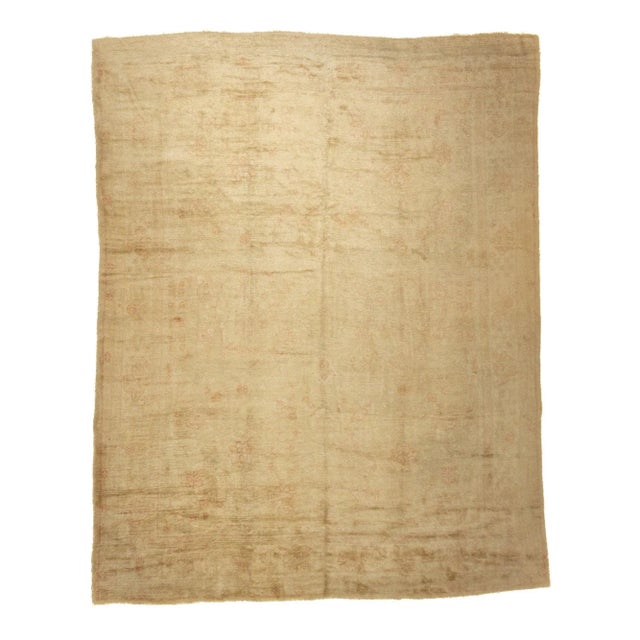 Oushak ( Ushak ) Turkish Area Rug Hand-Knotted Wool 11'2'' x 14'3'' Beige Ivory Turkey