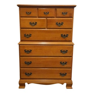 High End Vintage Solid Hard Rock Maple Colonial Early American 33" Chest on Chest 5010 For Sale